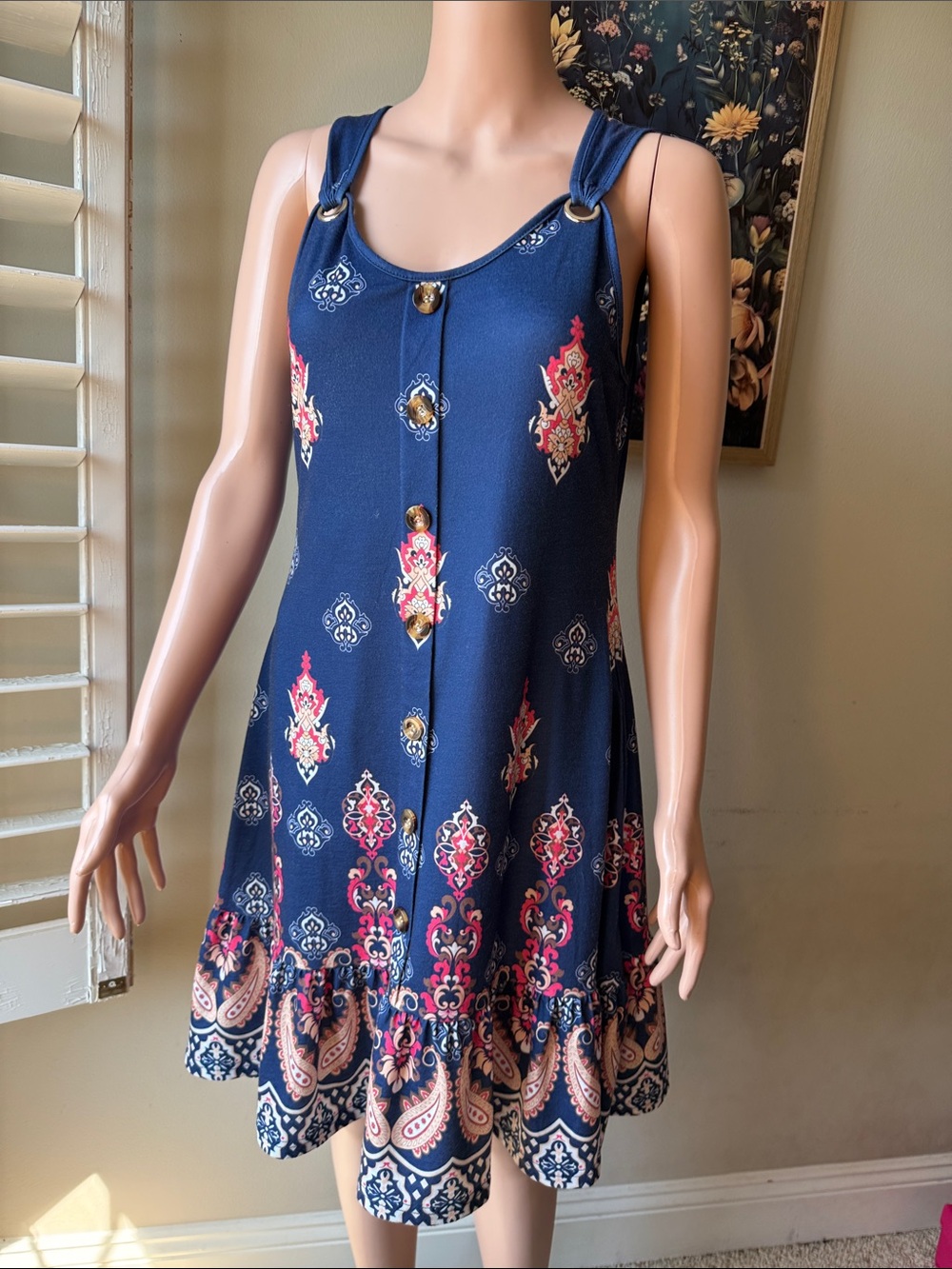 Navy Floral Button-Front Sundress